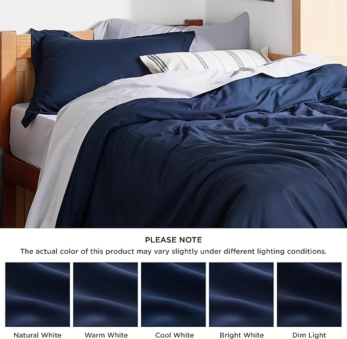 Bedsure Duvet Cover Twin/Twin XL Size - Soft Double Brushed Bedding Set for Kids & Adults, Zipper Closure, 2 Pieces, Includes 1 Duvet Cover (68"x90") & 1 Pillow Sham, NO Comforter, Navy Blue
