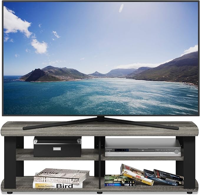 Furinno NELLY TV Stand, 3-Tier Entertainment Center with Open Shelves Storage, TV Console for TV up to 50 Inch, Soft Edges, for Living Room, Bedroom, French Oak