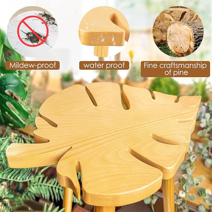 Plant Stool Stand for Indoor Use, Pine Wood Monstera Pot Holder, Decorative Corner Flower Table for Living Room, Tall Tripod Planter Rack for Home Office Patio Bedroom