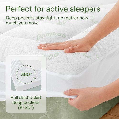 Niagara Ultra Soft Full Size Mattress Topper - Bamboo Viscose Pillow Top for Back Pain Relief | Naturally Cooling, Fits 6-18" Mattresses, 600GSM, Green