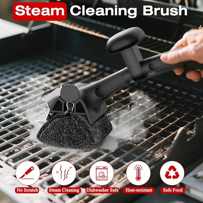 TMEDW Grill Brush for Outdoor BBQ - Replaceable Bristle Free Heading + Reinforced Scraper - Safe BBQ Accessories for Porcelain/Gas/Charcoal/Smoker/Cast Iron Grill - Cleaning Brush(Black)