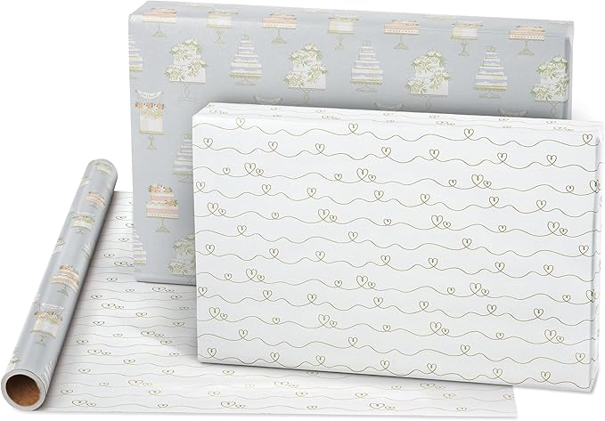American Greetings 175 sq. ft. Reversible Wrapping Paper for Weddings, Bridal Showers, Engagement, Anniversaries and All Occasions, Wedding Cakes (1 Roll, 30 in x 70 ft.)