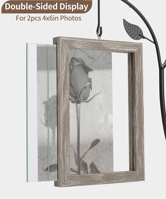 Afuly 4x6 Picture Frame Family Picture Frames with Glass Bud Vase for Plants Flowers, Rustic Floating Frame with Double Glass Tabletop Display Anniversary Wedding Mothers Day Birthday Gifts