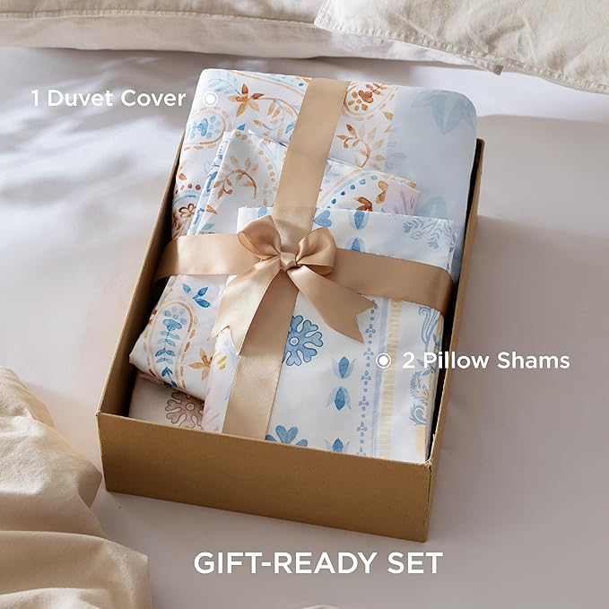 Bedsure Duvet Cover King Size - Reversible Vintage Floral Duvet Cover Set with Zipper Closure, 3 Pieces Winter Sky Bedding Set with 8 Corner Ties and 2 Pillow Shams 20"x36"