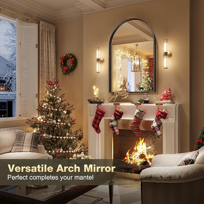 Brightify Arched Mirror, 26 x 38 Inch Black Arch Wall Mirror, Metal Frame Black Bathroom Mirror, Arched Top Bathroom Vanity Mirror for Living Room Bedroom Mantel Entryway