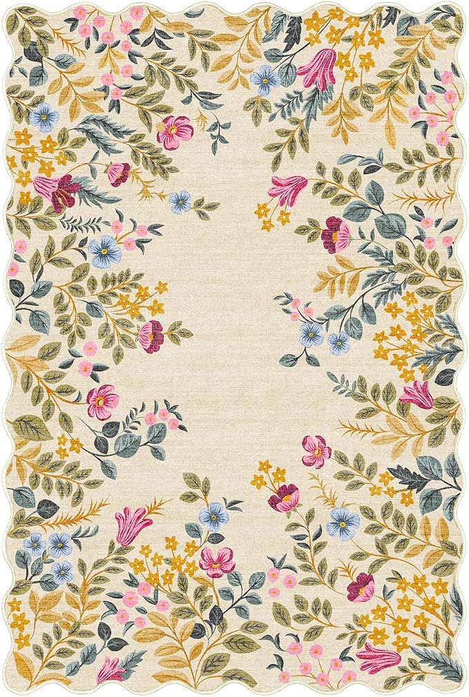 Front Door Mat Outside Entrance - 2x3 Beige Colorful Floral Non-Slip Washable Doormat Indoor Outdoor Mat Boho Vintage Entry Rug Small Throw Rugs for Entryway Kitchen Front Porch Decor