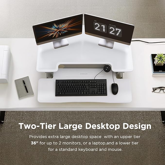 36" Electric Standing Desk Converter, Dyropcurv Series Height Adjustable Computer Desk Ergonomic Home Office Desk for Adults, Sit to Stand Desk with Quiet Motor, White