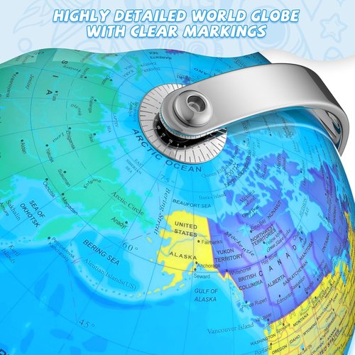 Regine Switzerland Illuminated World Globe - 8" Interactive Globe Lamp for Kids with Stable Metal Base