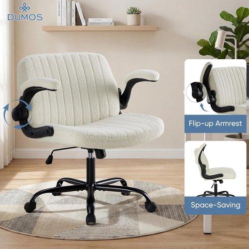 DUMOS Criss Cross Office Chair - Adjustable Swivel Desk Chair with Wheels | Comfy Beige Fabric