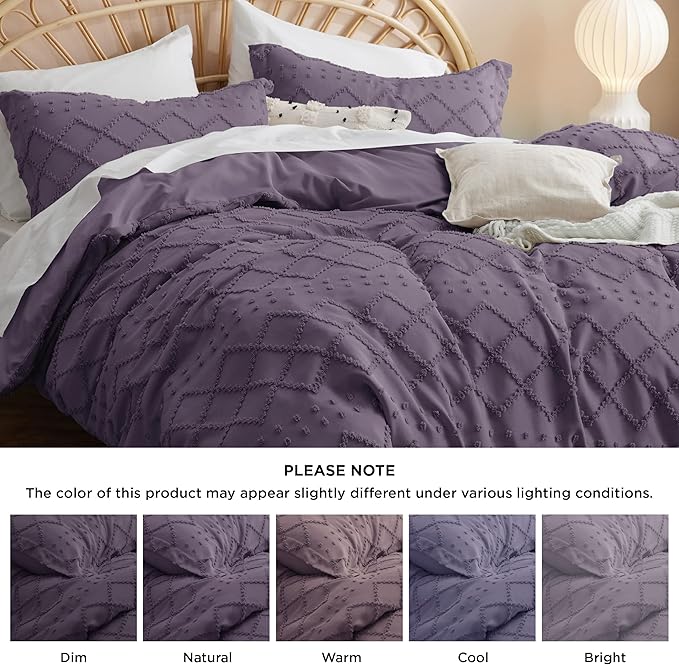 Bedsure Boho Duvet Cover King Size,Grayish Purple Breathable & Soft Boho Bedding,Machine Washable Comforter Cover for All Seasons, Includes 1 Duvet Cover 104"x90" with 2 Pillow Shams & Zipper Closure