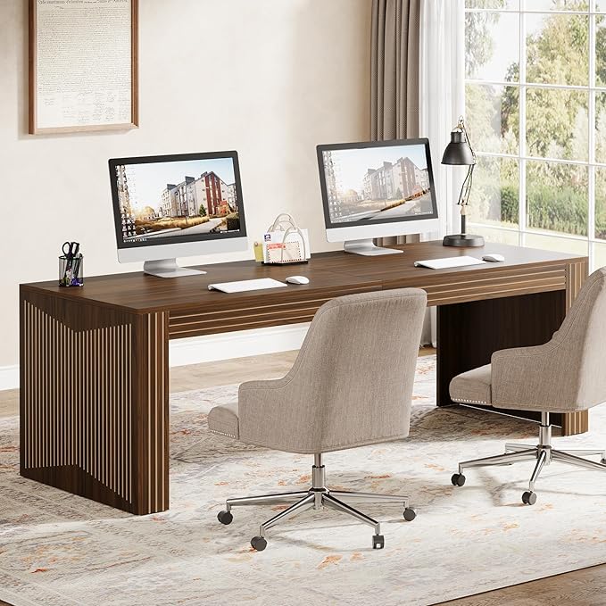 Tribesigns 79-Inch Extra Long Desk, Two Person Double Desk for Home Office, Wooden Long Computer Desk Writing Table for Office, Dark Brown