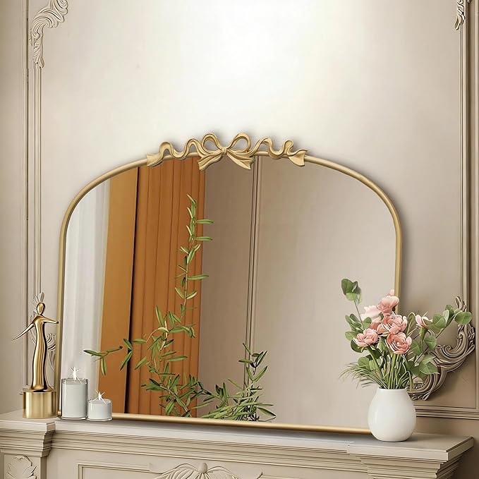 Besdomus Antique Arched Gold Mirror: 32"x24" Large Arch Bow Antique Wall Mounted Mirror - Baroque Traditional Ornate for Living Room/Entryway/Bathroom- Ideal for Home Renovations