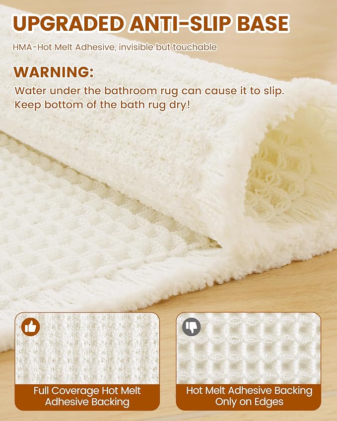 Smiry Waffle Bath Mat 24x16, Extra Soft Absorbent Bathroom Rugs, Non Slip Machine Washable Quick Dry Bath Rugs for Bathroom Floor, Tub, Shower, Home Decor Accessories, Cream
