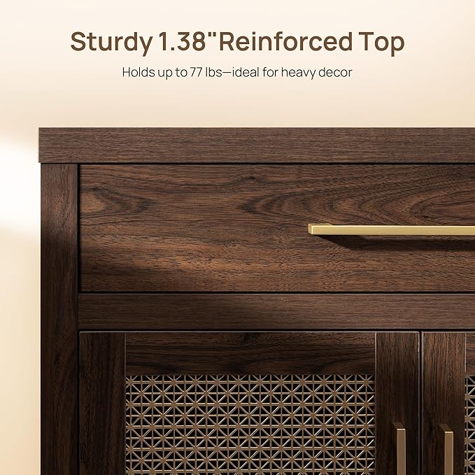 SICOTAS 30" Kitchen Sideboard Buffet Cabinet with Storage, Modern Coffee Bar Cabinet with Adjustable Shelves & Gold Mesh Doors, Storage Cabinet with Drawer for Living Room Entryway, Espresso Walnut