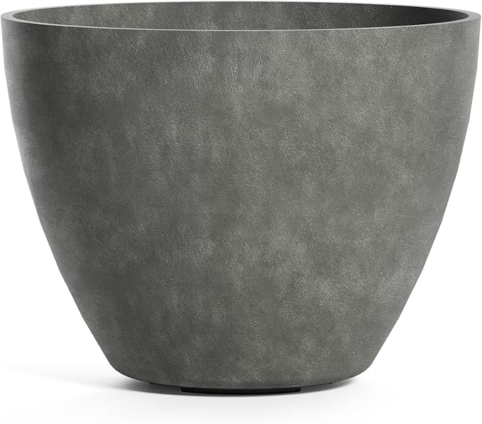 Lupo Tapered Planter – Grey Stone Finish – Fiberglass Indoor/Outdoor and Weather-Resistant Large Planter (32.3" D x 24.6" H Exterior, 30.7" D x 24" H Interior)