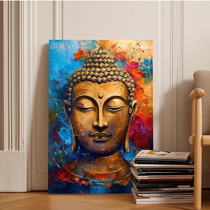 Golden Serenity Buddha Vintage Painting Wall Art Spirituality and Modern Art Wall Decor Adds Brilliance to Vibrant Home Decor 20x30in Wood Framed