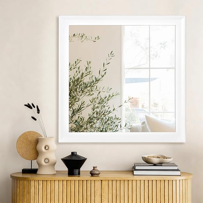 CULER White Wall Mirror for Bathroom,Rectangle 30 x 30 inch Hanging Vanity Mirrors for Living Room,Bedroom,Entryway