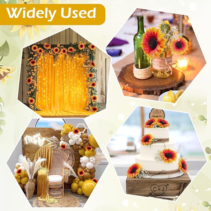 40pcs Fake Sunflower Heads with Stems, 4" Fall Sunflower Artificial Silk Flower Heads for Party Baby Shower Wedding Making Handicrafts Home Fall Decor(Fall Orange)
