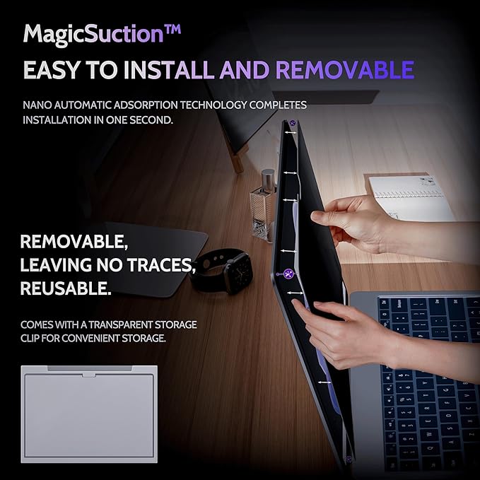 Peslv Privacy Screen for 14.4 Inch Surface Laptop Studio 2/1, MagicSuction™ Removable Anti Spy Black Protector, Glare Blue Light Filter for Microsoft Laptop Computer Monitor