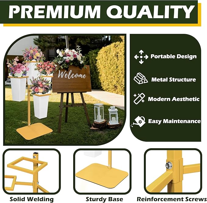 PROLEE Flower Display Stand with Buckets, Wedding Flower Cart Display Stand with Wheels,Flower Stand for Wedding Party, Events and Garden Decor (White)