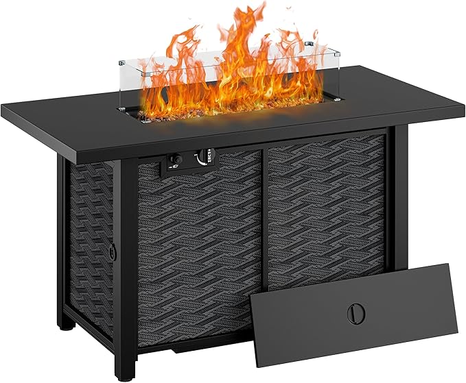 Shintenchi Propane Fire Pits 43″ Outdoor Gas Fire Pit, 50,000 BTU Rectangle Gas Fire Pit Table with Lava Rocks, 2-in-1 Fire Table with Removable Lid, CSA-Certified for Outside Patio,Parties,Backyard