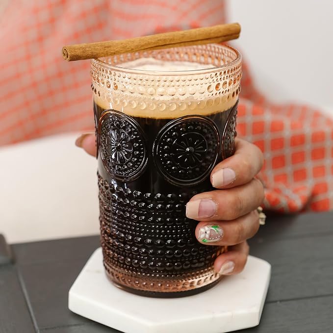 Kate Aspen Hobnail Beaded Floral Rose Gold Drinking Glasses Set of 6,(13 oz) Vintage Glassware Cocktail Glass Set,Juice Glass,Water Cups Great Hostess Gift & Gift for New Home Owners(Pack of 4)