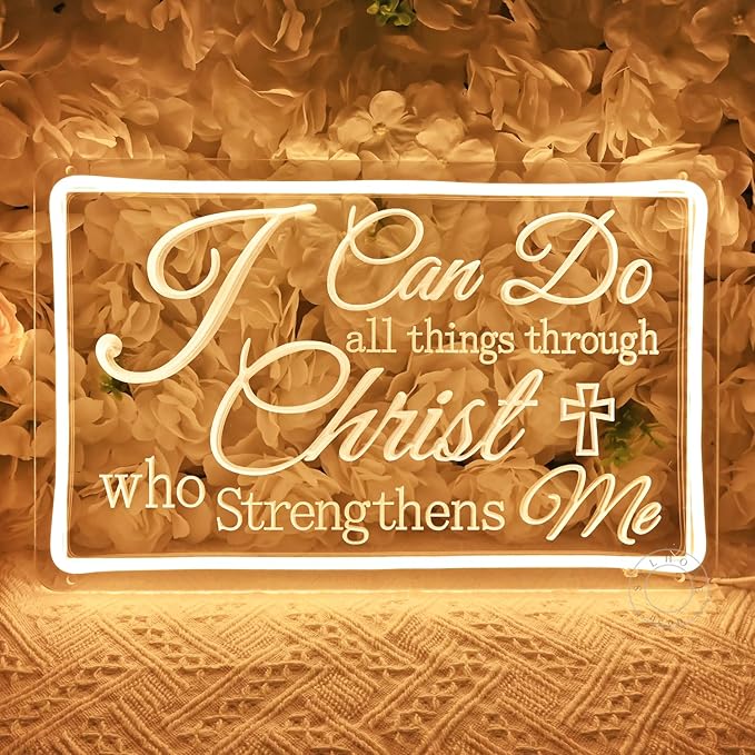 SYLHOME Led Neon Light Sign I Can Do All Things Through Christ Bedroom Living Room Wall Sign Decor Wedding Birthday Party Decoration USB 15.75"X9.8"