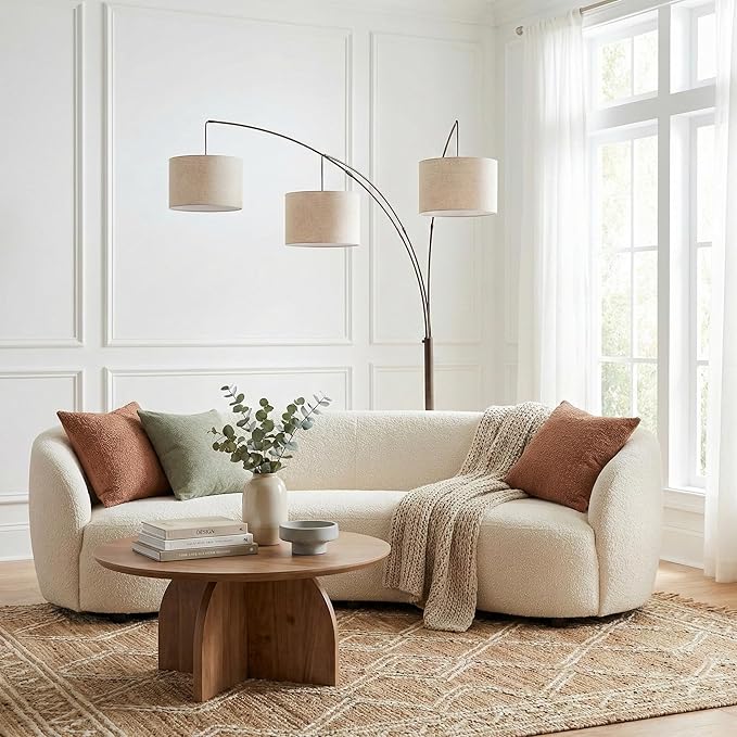 Brightech Trilage Arc Floor Lamp - Large Standing Lamp with 3 Fabric Shades & LED Bulbs for Living Room Over the Sofa, Reading, Multi-Head Traditional Tree Floor Lamp for Bedroom - Oil Rubbed Bronze