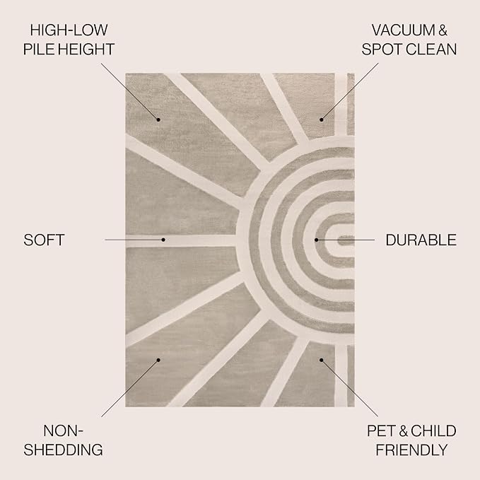 JONATHAN Y Sun Two-Tone High-Low Indoor Area Rug 4X6 Beige/Cream, Aelius MidCentury Scandinavian Abstract for Living Room, Bedroom, Kitchen, Easy-Cleaning, Pet-Friendly, Non-Shedding SND101A-4
