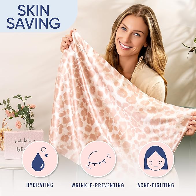 Blissy Silk Pillowcase - 100% Pure Mulberry Silk - 22 Momme 6A High-Grade Fibers - Silk Pillow Cover for Hair & Skin - Regular, Queen & King (Nicole Miller - Mauve Cheetah, Queen)
