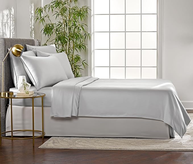 Pure Bamboo King Sheets, Genuine 100% Organic Viscose Derived from Bamboo Bed Sheet Set, Luxuriously Soft & Cooling, Double Stitching, 2 Year Quality Promise (King, Silver Pearl)