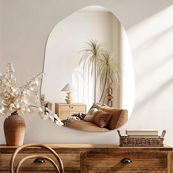 Niccy Irregular Mirror, 24"x32" Asymmetrical Bathroom Mirror, Decorative Modern Mirrors for Bathroom, Bedroom, Living Room, Entryway, Frameless Vanity Mirror, Unique Wall Mounted