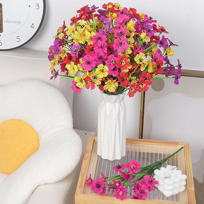 Ouddy Decor 24 Bundles Artificial Flowers for Outdoors Fake Silk Flowers UV Resistant Faux Plastic Plants for Indoor Outdoor Vase Box Garden Porch Window Box Home Spring Summer Decor, Multicolor
