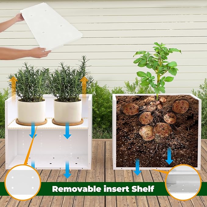 Metal Rectangular Outdoor Planter Box 36" x 15" x 24" White Steel Long Planter Spliced Flower Box with Partitions for Outside,Indoor,Garden (White, 36 * 15 * 24)