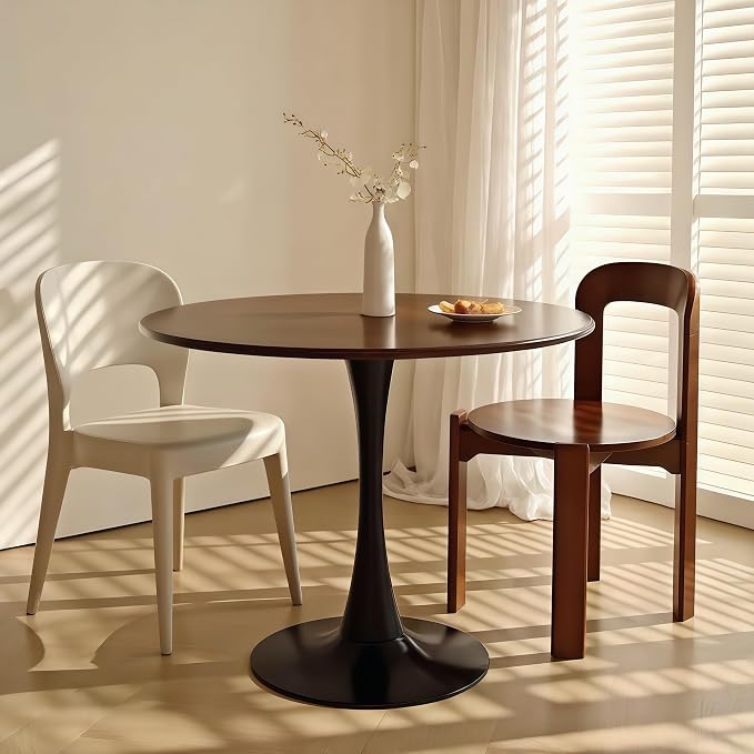 31.5" Tulip Table for 2-4 Persons Modern Round Dining Room Table, Mid-Century Modern Walnut Small Kitchen Table with MDF Wooden Top, Leisure Coffee Table for Living Room, Dining Room, Office