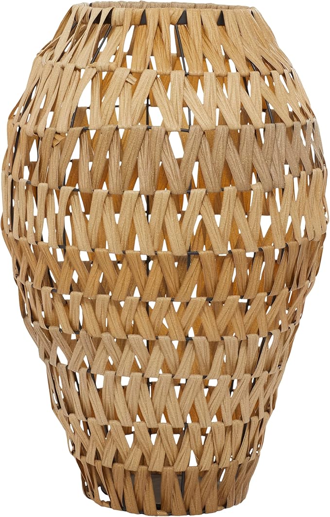 Deco 79 Plastic Rattan Handmade Decorative Vase Woven Centerpiece Vase, Vase for Home Decoration 15" x 15" x 22", Brown