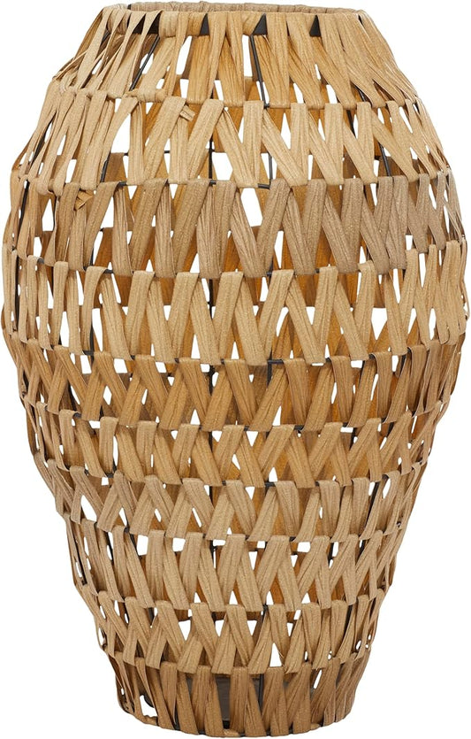 Deco 79 Plastic Rattan Handmade Decorative Vase Woven Centerpiece Vase, Vase for Home Decoration 15" x 15" x 22", Brown