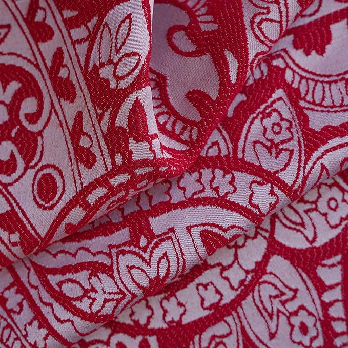 ENJOYBRIDAL Red Paisley 63 Inch Curtains for Bedroom Boho Drapes Semi Sheer Rod Pocket 2 Panels Short Window Curtain Panels for Living Room Farmhouse Jacquard Decorative Vintage Window Treatments