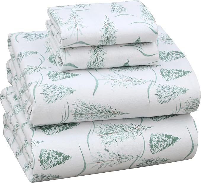 RUVANTI Flannel Sheets King Size - 100% Cotton Brushed King Bed Sheets Set - Deep Pockets 16 Inches - All Seasons Breathable & Extra Soft - Warm & Cozy, 4 Piece, Alpine Serenity