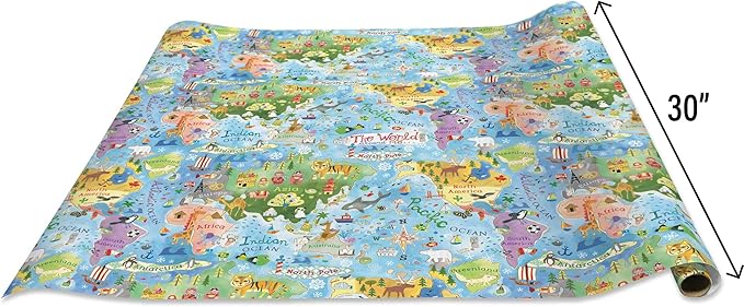 Jillson Roberts Gift Wrap, World Map (8 Rolls 5 feet x 30 inches)