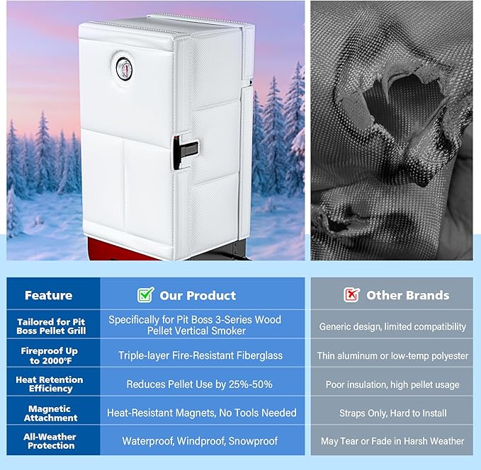Grill Thermal Insulated Blanket for Pit Boss 3-Series Gas Vertical Smoker, for PitBoss PBV3G1 Insulation Blanket for Pit Boss PBV3A1 10947 Smoker Accessories