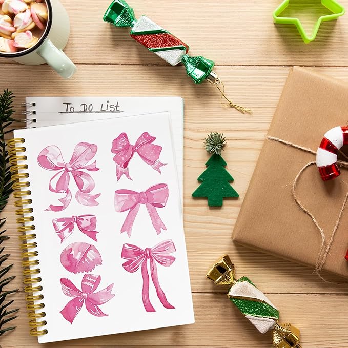 JKBMN Trendy Coquette Pink Bow Notebook Journal, Preppy Watercolor Bows Spiral Notebook, Cute Journaling Notebooks for Girls, Pink Office Supplies, Hardcover Spiral Notebooks College Ruled 5.5 x 8.3