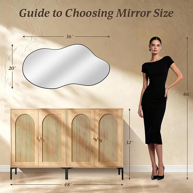 Irregular Wall Mirror 20×36 Inch Wall Mirrors Decorative Black Modern Asymmetrical Abstract Mirror for Bathroom Bedroom Living Room Entryway Hallway