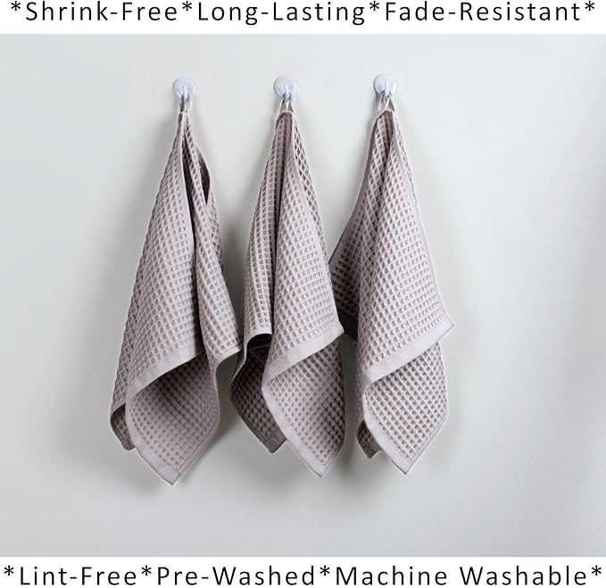 PÜSKÜL Natural 100% Turkish Cotton Waffle Kitchen Towels Set of 3 | Oeko-Tex, Premium Waffle Hand Towels for Bathroom | Soft Absorbent Quick-Dry Lint-Free Dish Towel Large 32x16 inch (3, Gray)