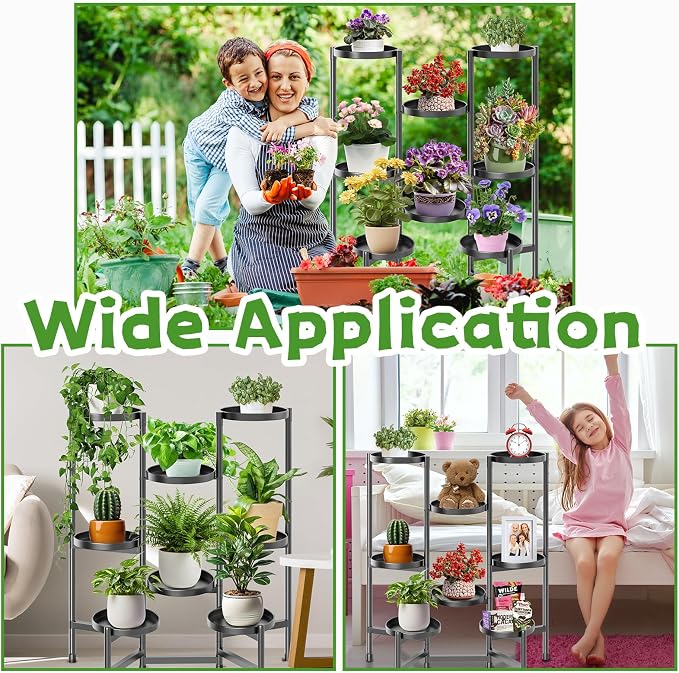 5 Tier Plant Stand Indoor Tall, Adjustable Black Plant Shelf for Multiple 8 Potted Flower Plants Holders, Corner Metal Flower Display Rack for Patio Garden Balcony Living Room Office (A)
