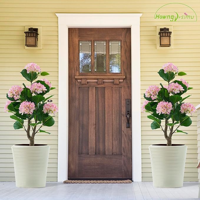 Artificial Hydrangea Tree 2 Pack, 3FT Faux Hydrangea Plant in Pot with Pink Flowers, Greenery Potted Plant for Indoor Outdoor Office Home Porch Decor, Pink