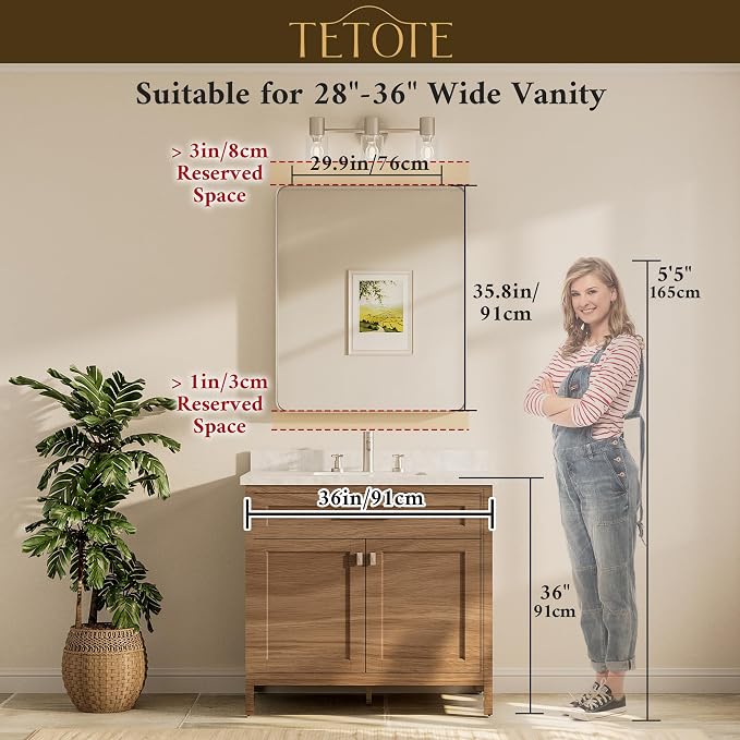 TETOTE 30 x 36 Inch Gold Mirror for Bathroom, Brushed Metal Frame Vanity Mirror, Brass Gold Rectangle Modern Decorative Wall Mirrors for Entryway Shatterproof (Horizontal/Vertical)