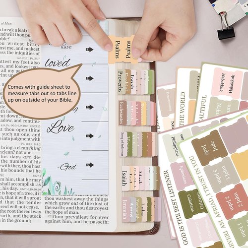 FINPAC Bible Index Tabs - 75 Laminated Tabs for Old & New Testament Study | Boho Theme, 66 Named & 9 Blank