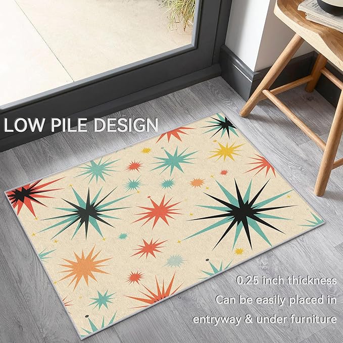 Retro Atomic Rug 5x8, Washable Mid Century Modern Rugs for Living Room Bedroom, Contemporary Geometric Area Rug for Home Decor, Non Slip Backing Floor Carpet with Gripper - 5 x 8 ft