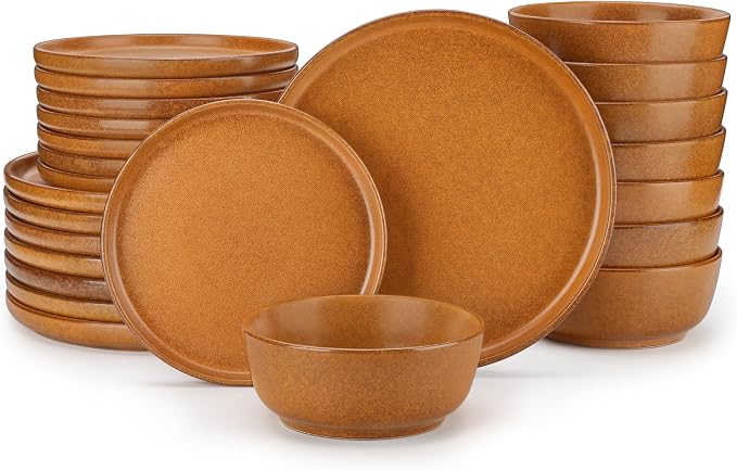vancasso Plates and Bowls Sets, 24 Pieces Stoneware Dinnerware Set for 8, Ceramic Dish Set for Kitchen, Microwave and Dishwasher Safe, Caramel Yellow, Series ZERMATT